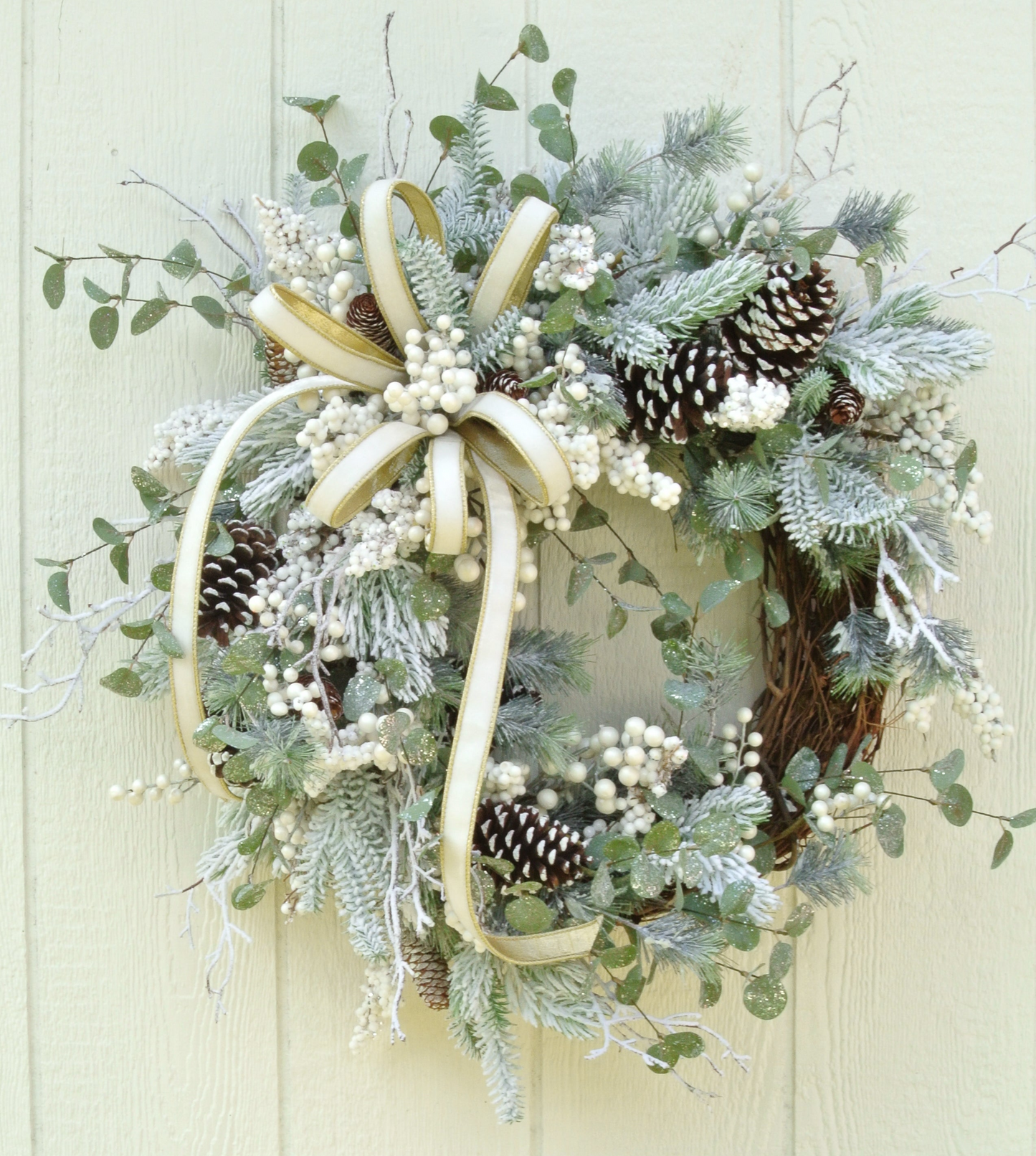 Flocked Pine and White Berry Wreath