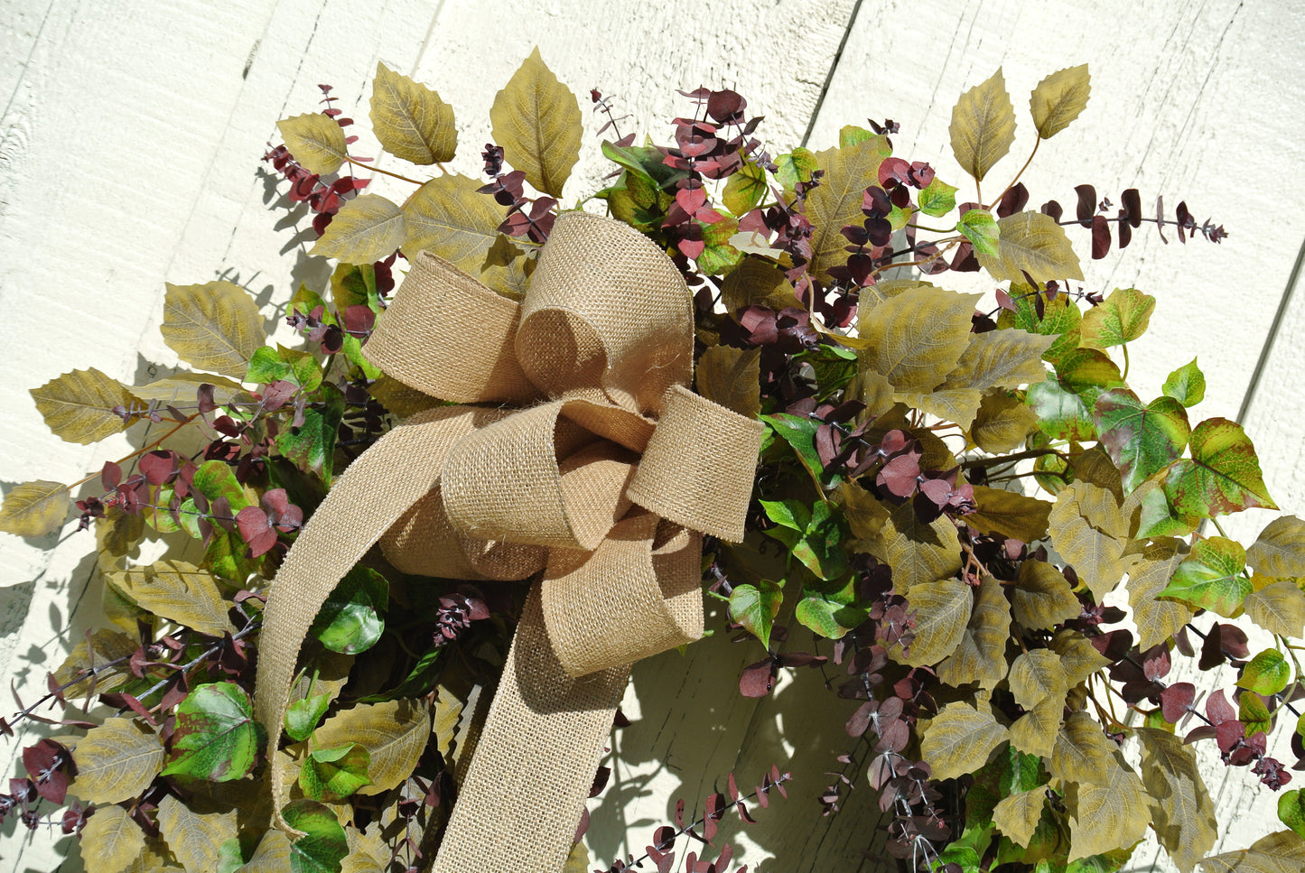 Crimson Eucalyptus and Burlap Wreath