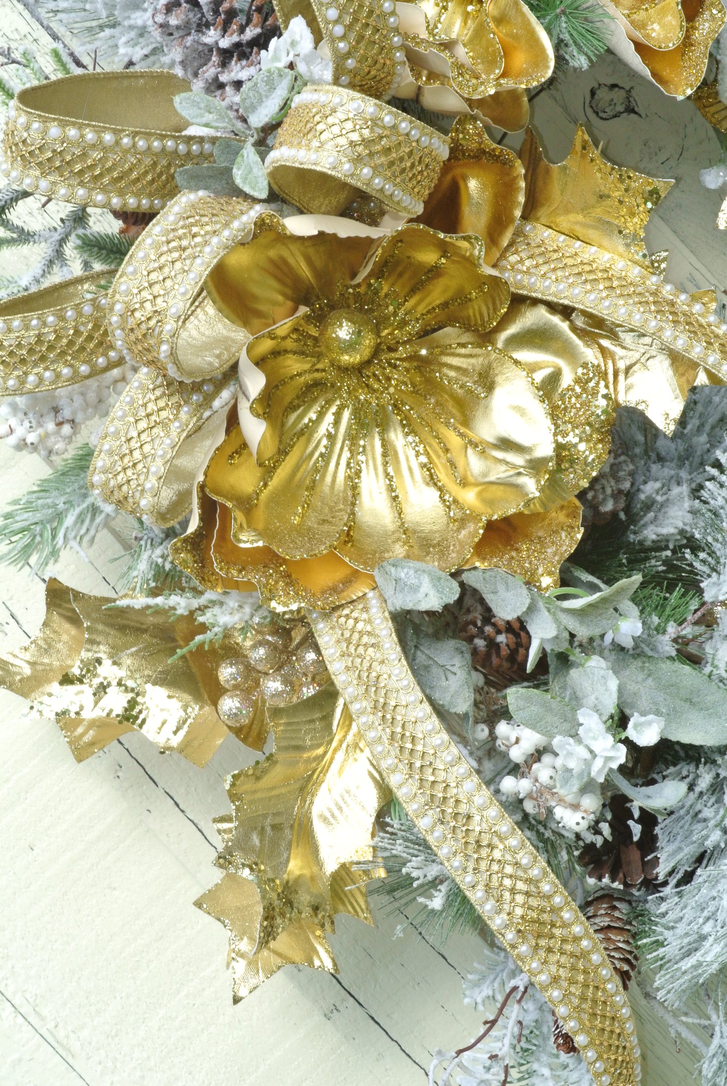 Gold Magnolia Christmas Wreath