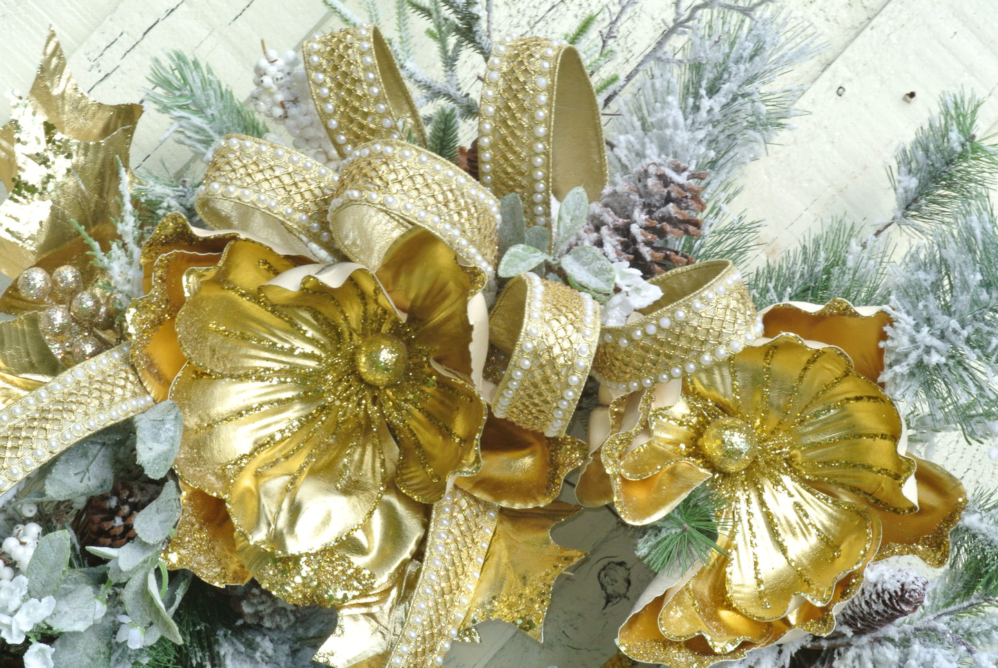 Gold Magnolia Christmas Wreath