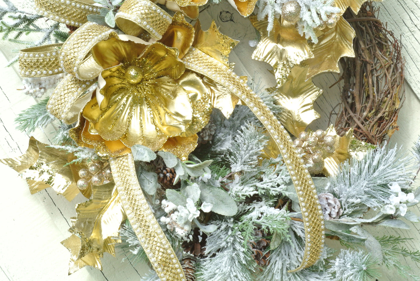 Gold Magnolia Christmas Wreath