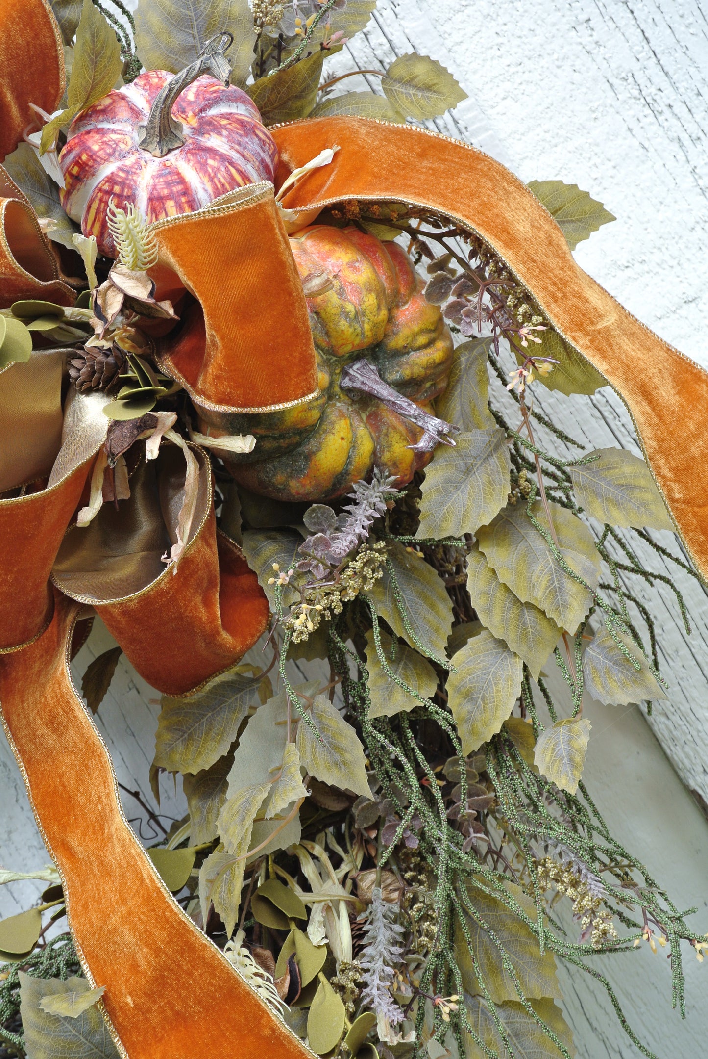 Fall Pumpkin Wreath with Orange Ribbon