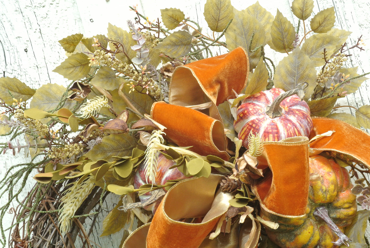 Fall Pumpkin Wreath with Orange Ribbon