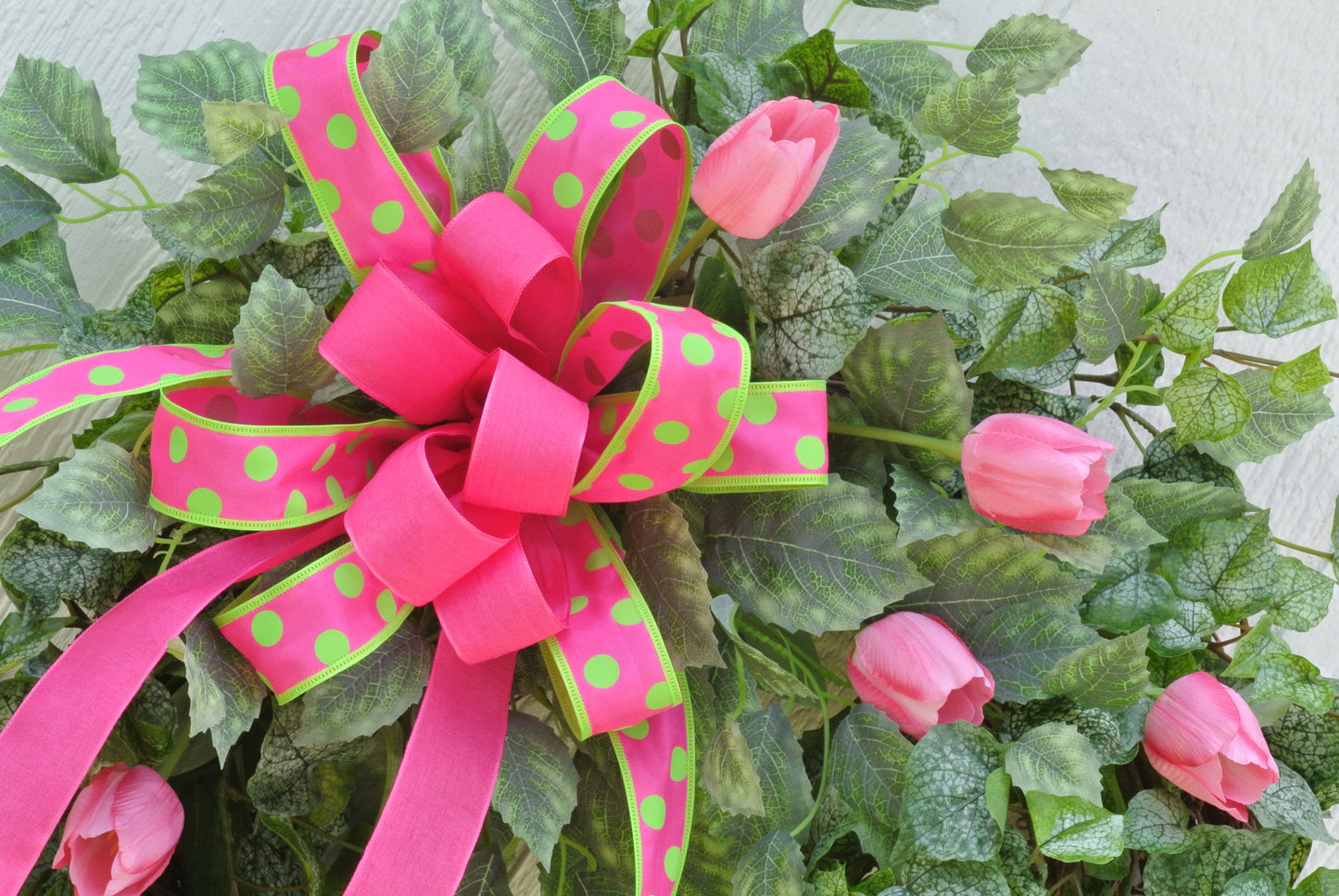 Pink Tulip and Ribbon Wreath