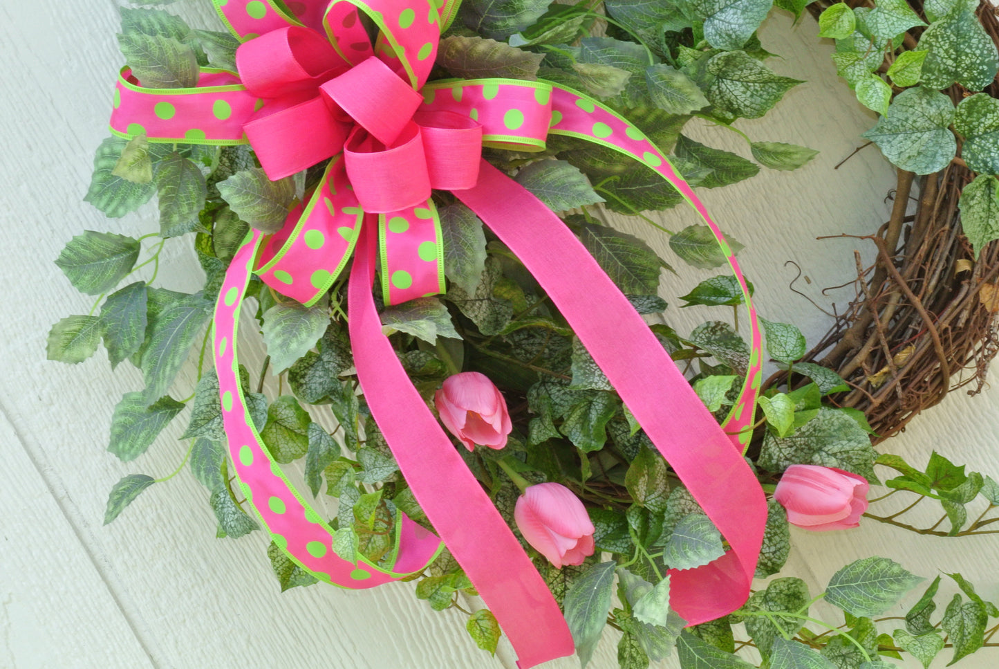 Pink Tulip and Ribbon Wreath