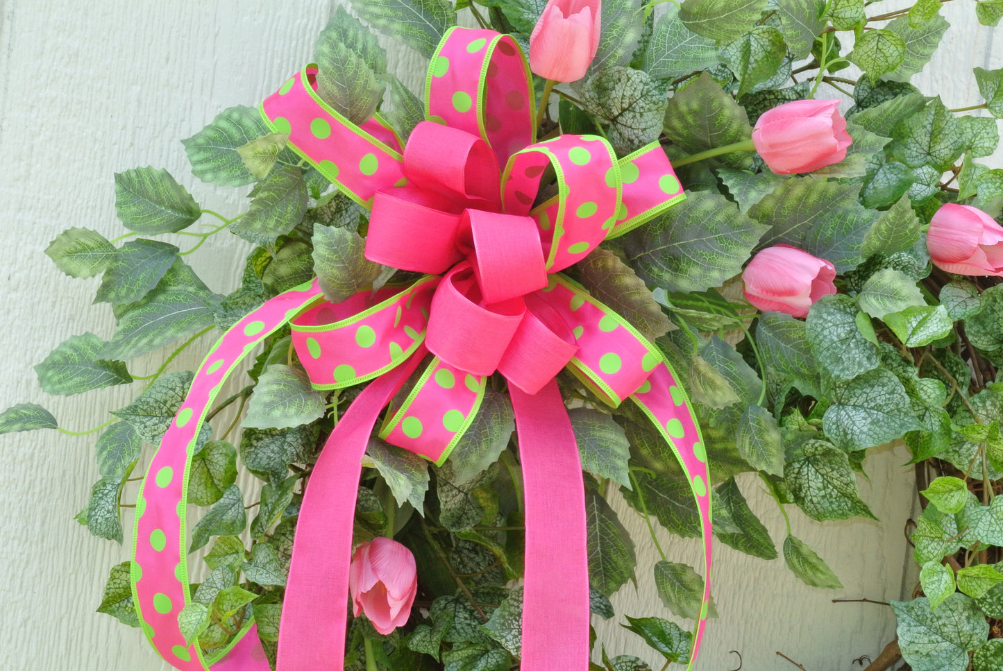 Pink Tulip and Ribbon Wreath