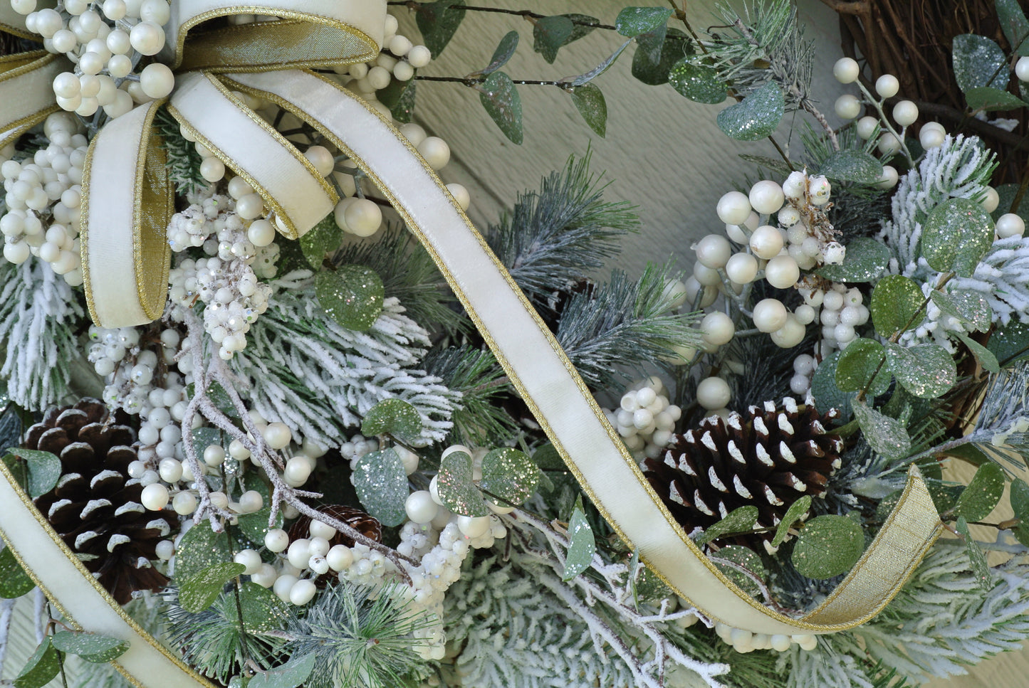 Flocked Pine and White Berry Wreath