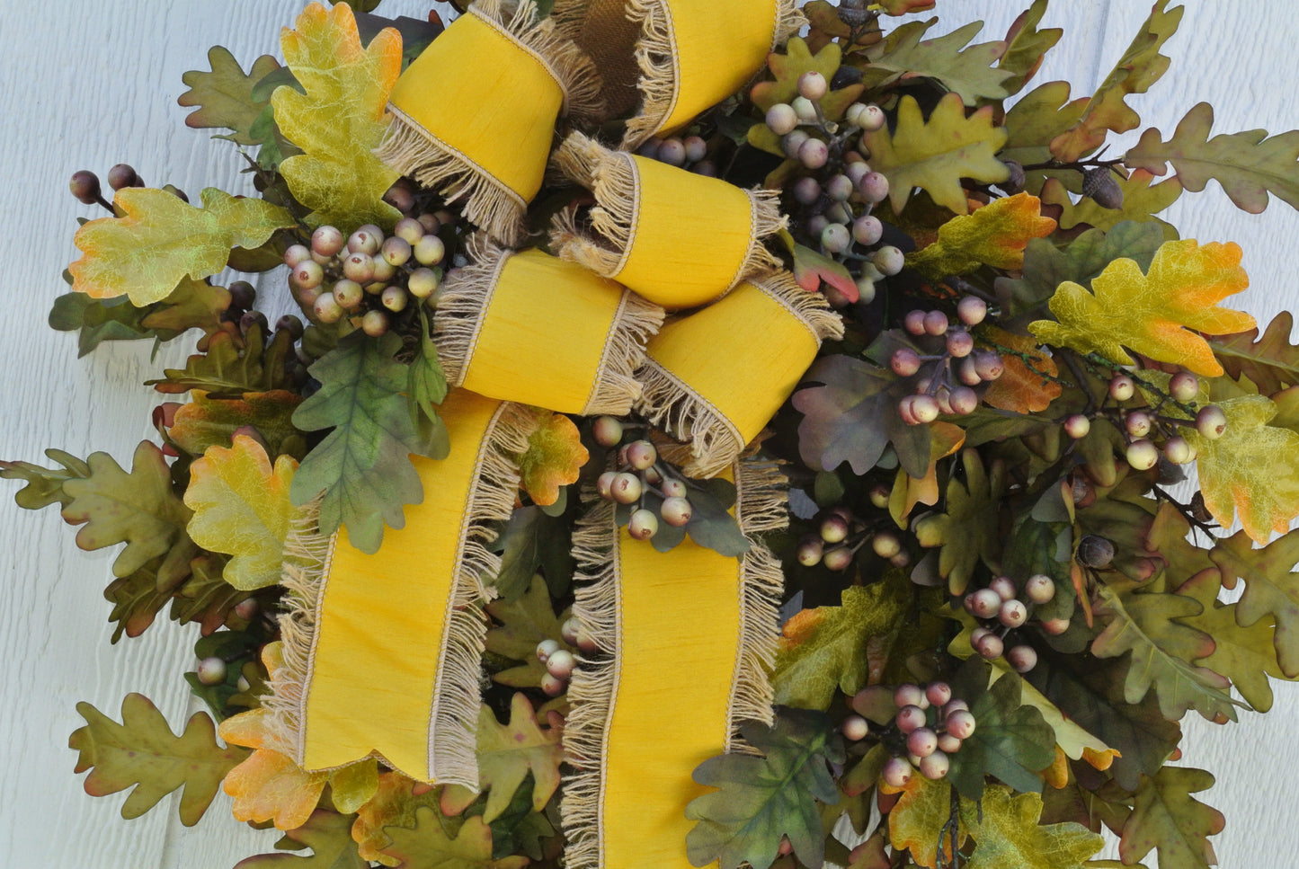 Oak Leaf Wreath with Golden Yellow Fringe Ribbon