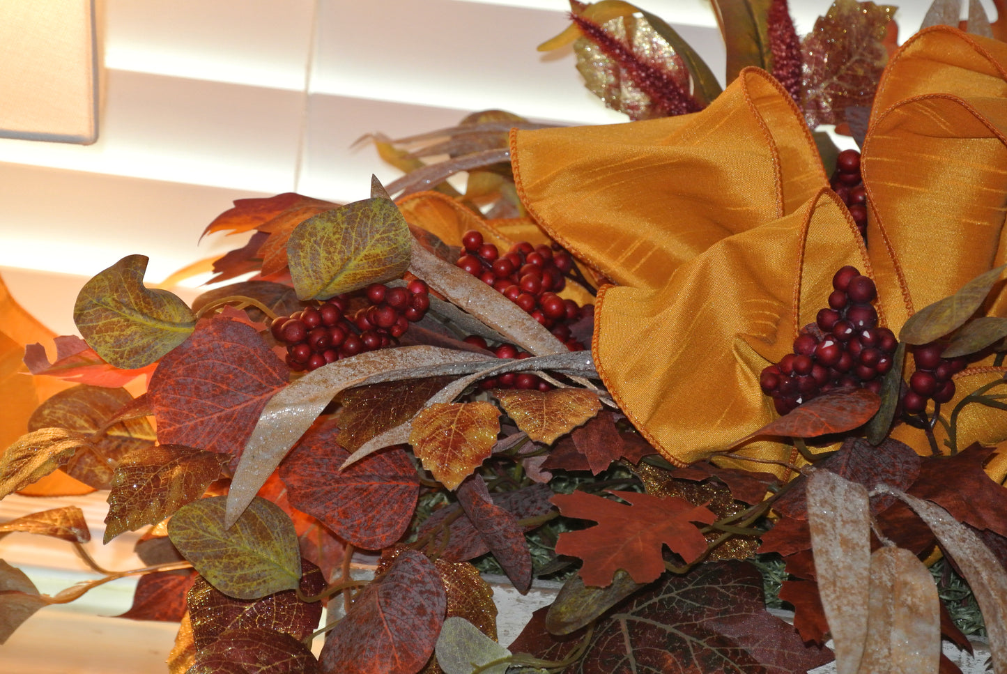 Fall Floral Arrangement with Golden Yellow Ribbon