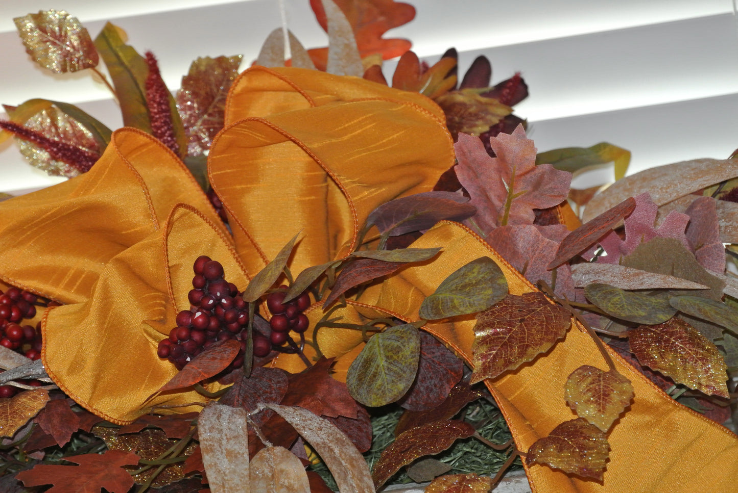 Fall Floral Arrangement with Golden Yellow Ribbon