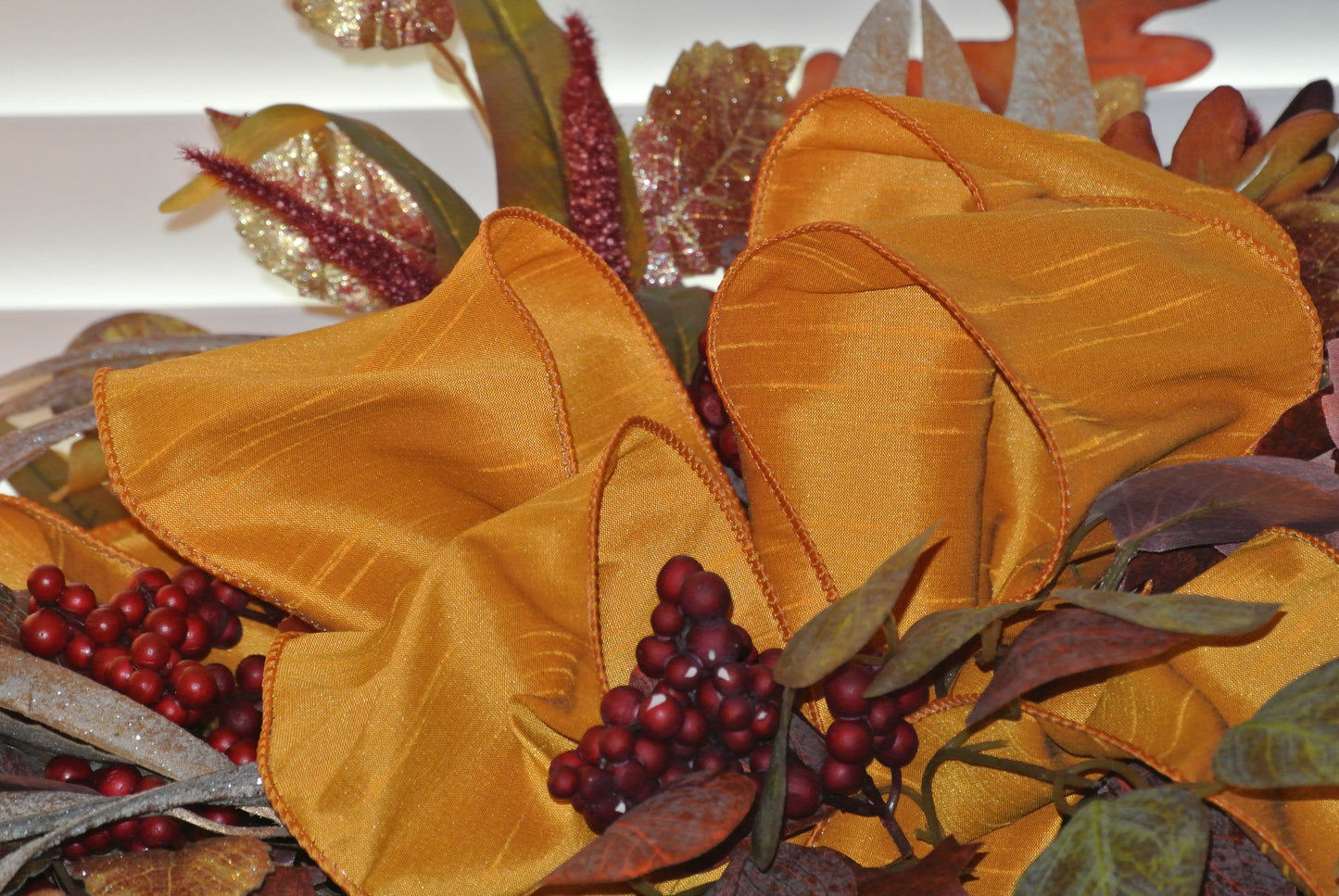 Fall Floral Arrangement with Golden Yellow Ribbon