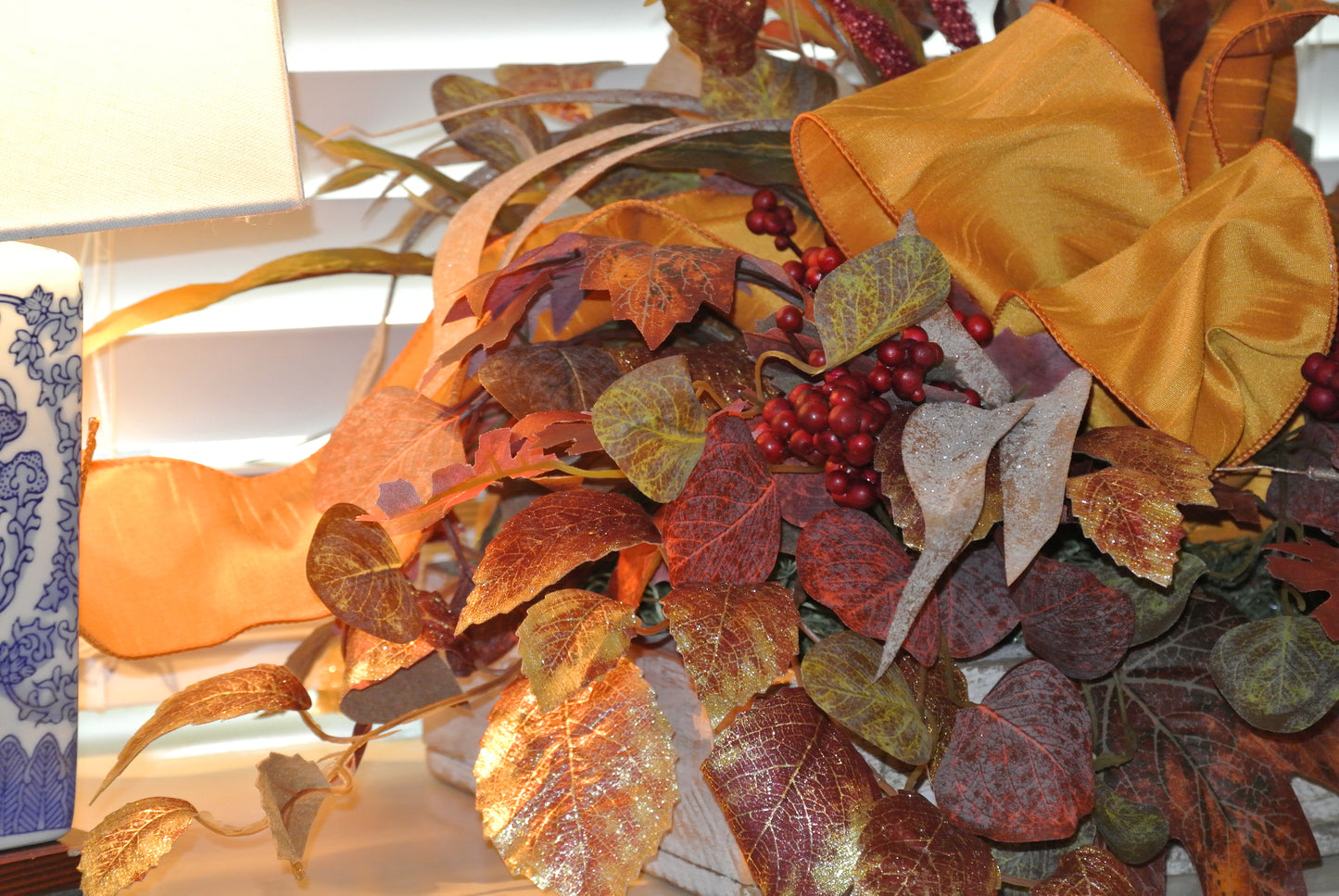 Fall Floral Arrangement with Golden Yellow Ribbon