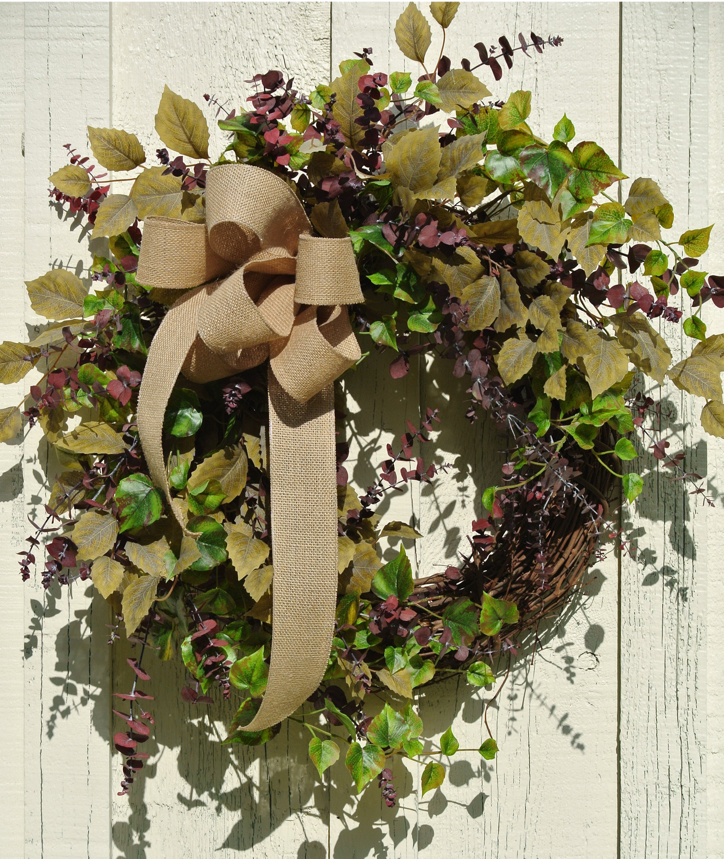 Crimson Eucalyptus and Burlap Wreath