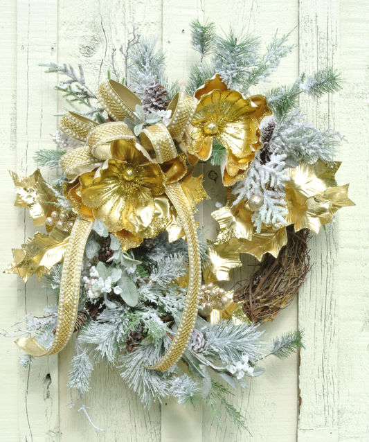 Gold Magnolia Christmas Wreath