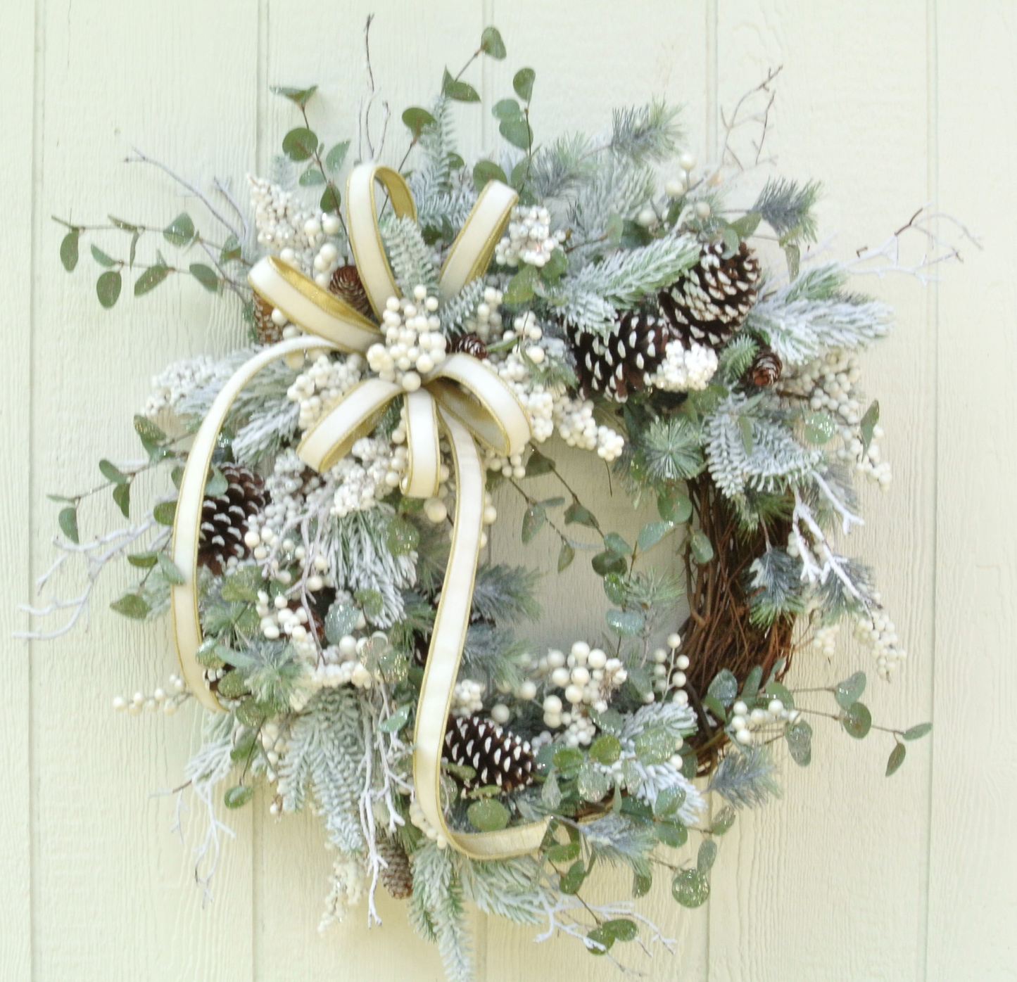 Flocked Pine and White Berry Wreath