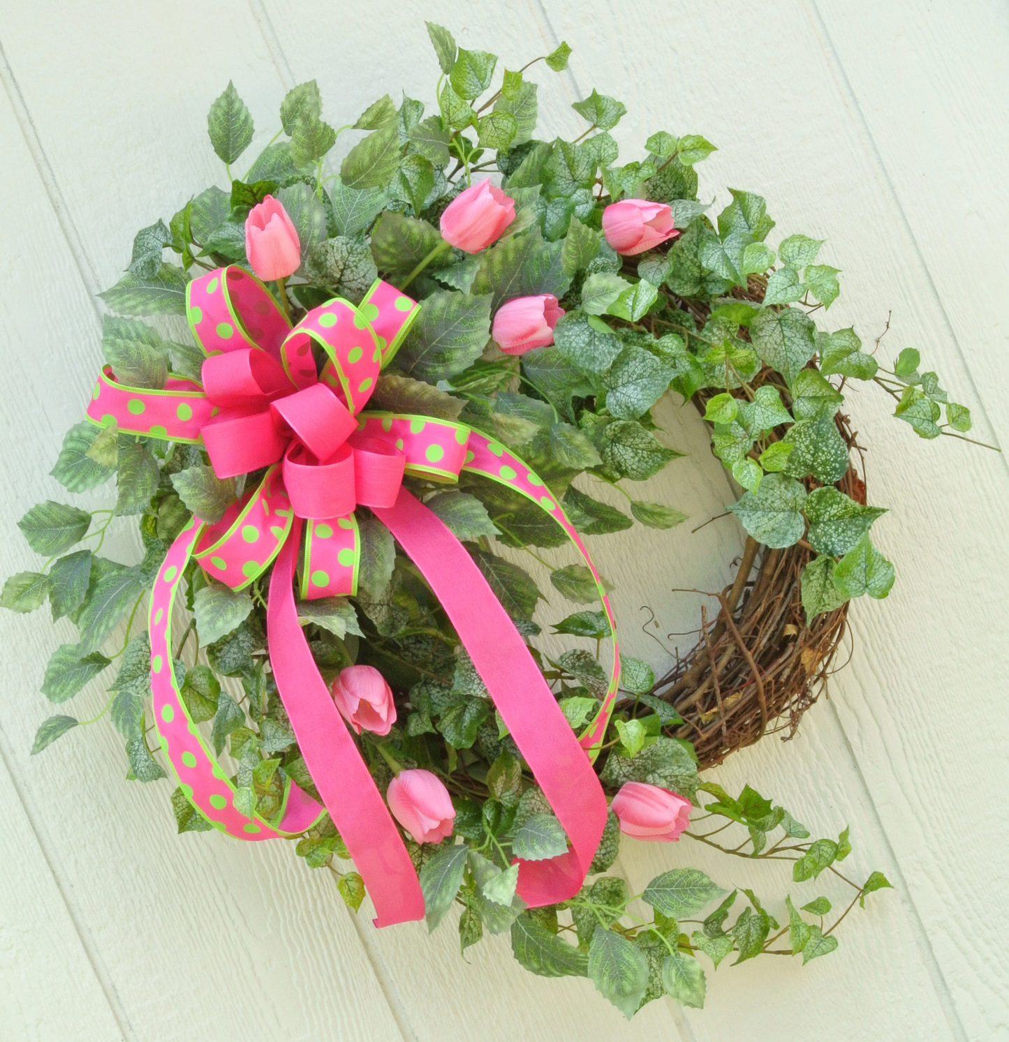 Pink Tulip and Ribbon Wreath